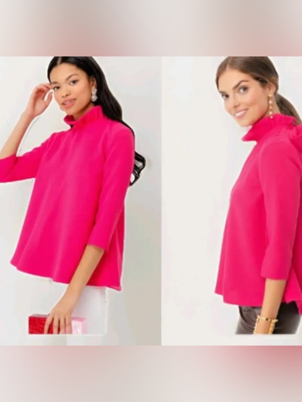 Tuckernuck pomander place Women's Pink Bow-Back Ruffle Neck Blouse - Picture 2 of 8